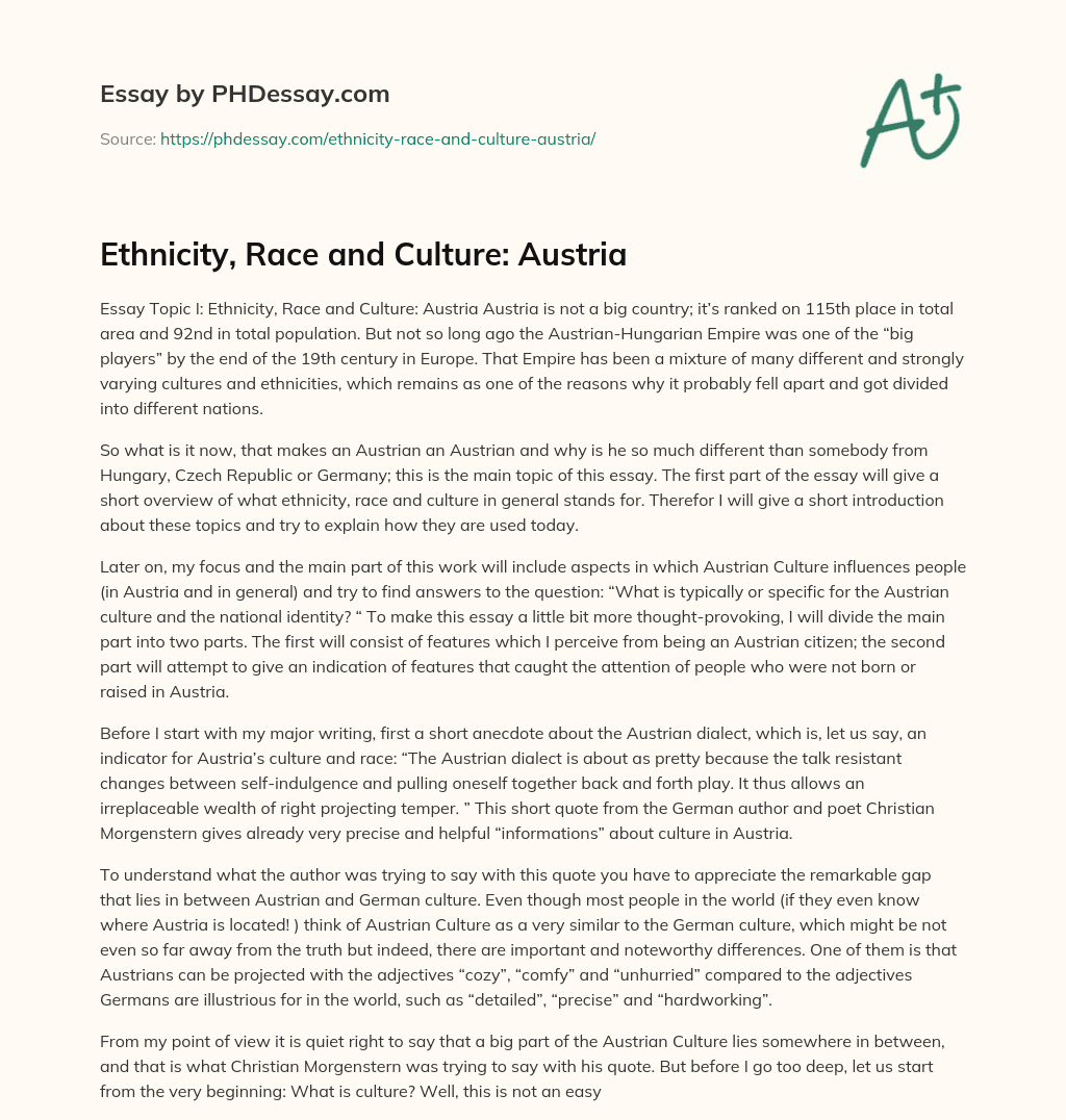 Ethnicity, Race and Culture: Austria essay