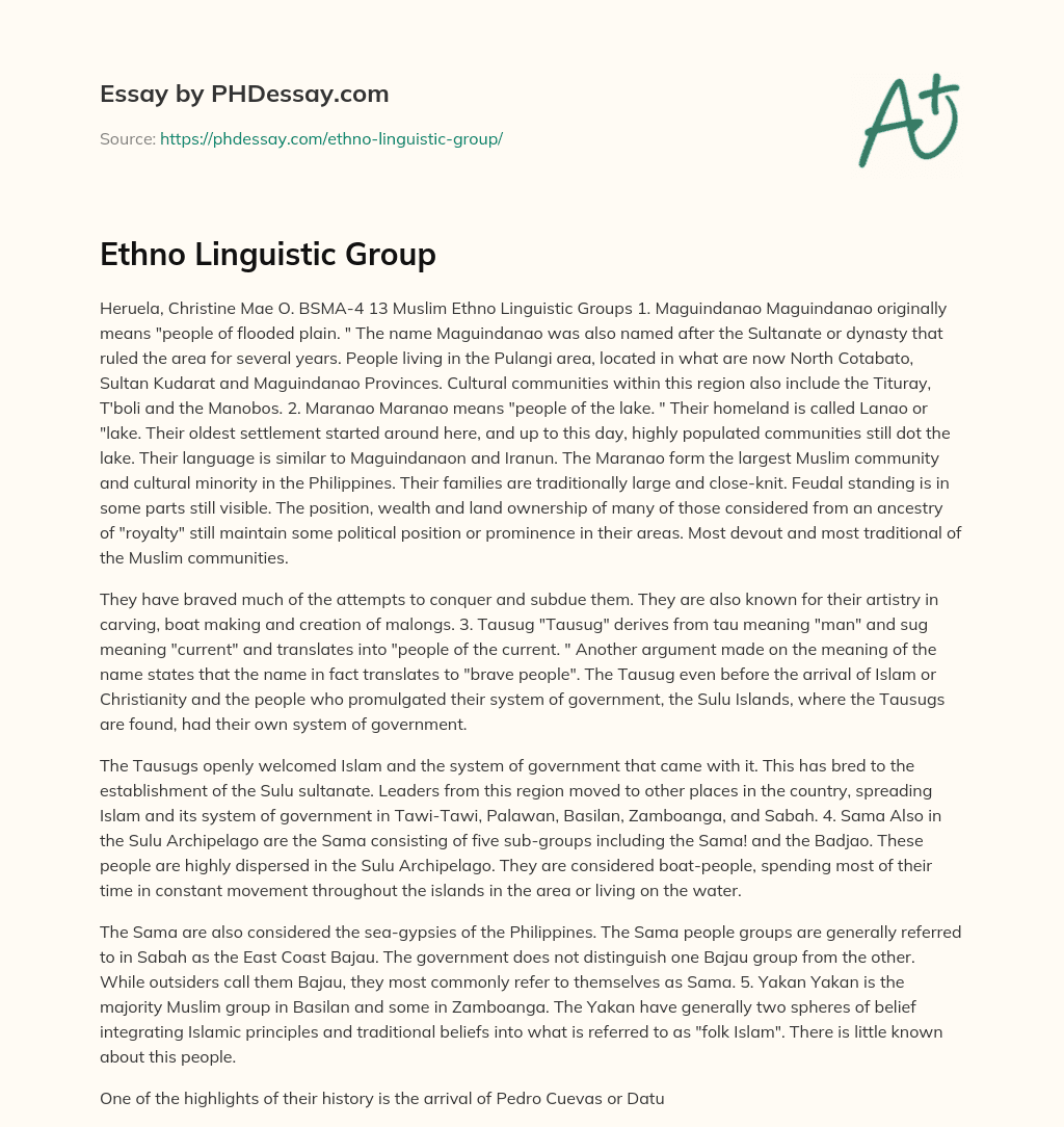 Ethno Linguistic Group essay