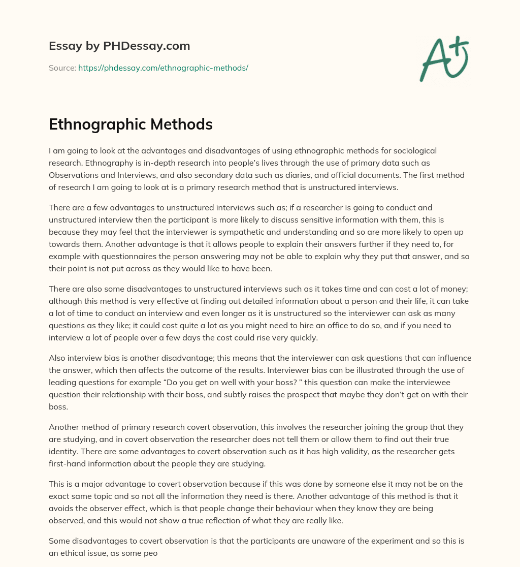 Ethnographic Methods essay
