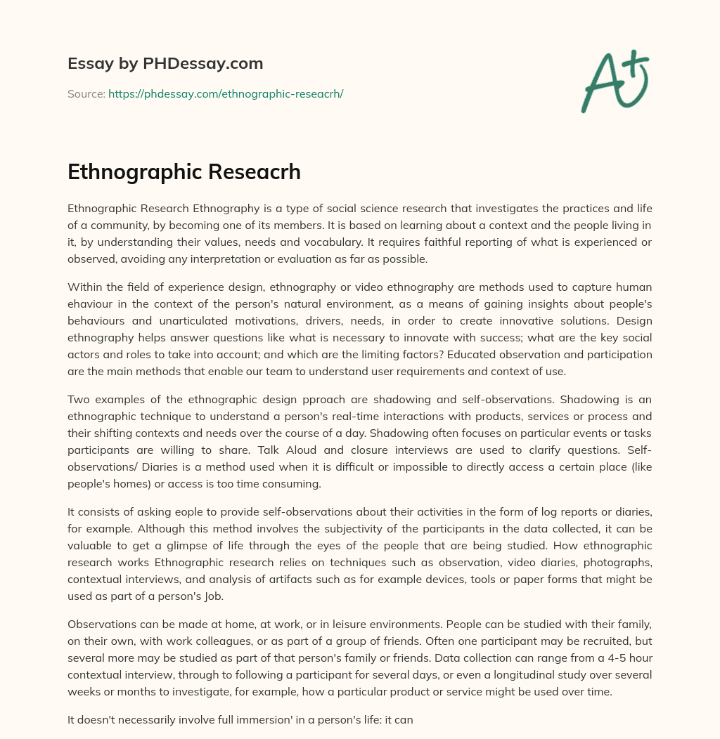 Using Ethnographic Research for Innovative Design Solutions essay