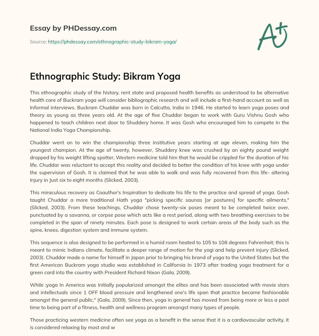 Ethnographic Study: Bikram Yoga essay