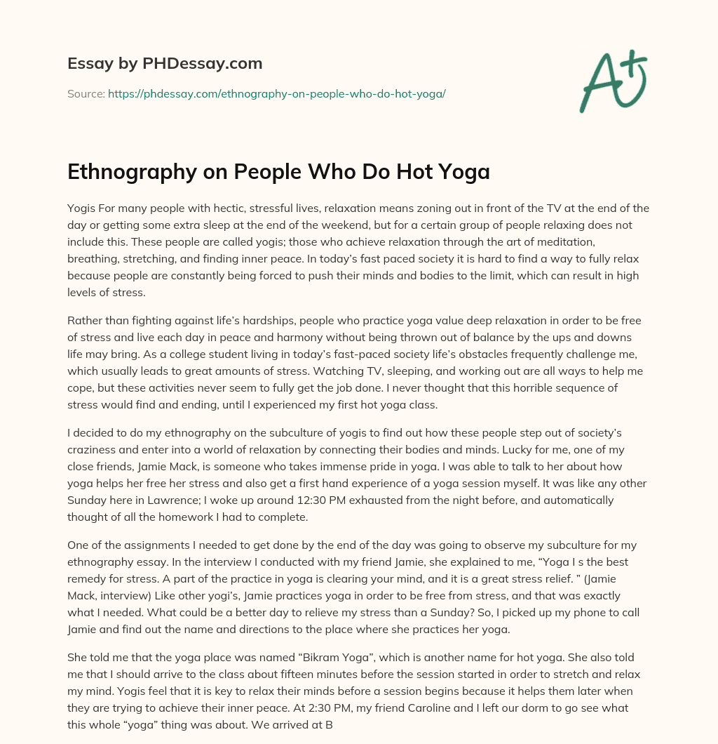 Ethnography on People Who Do Hot Yoga essay