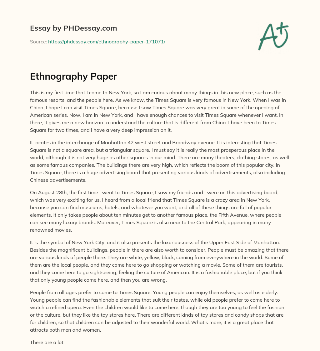 Ethnography Paper essay