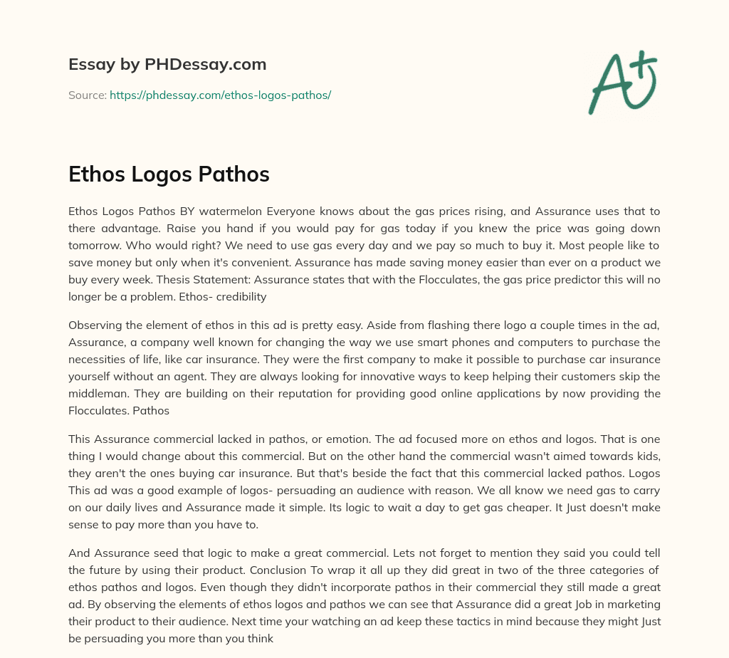 Ethos Logos Pathos essay