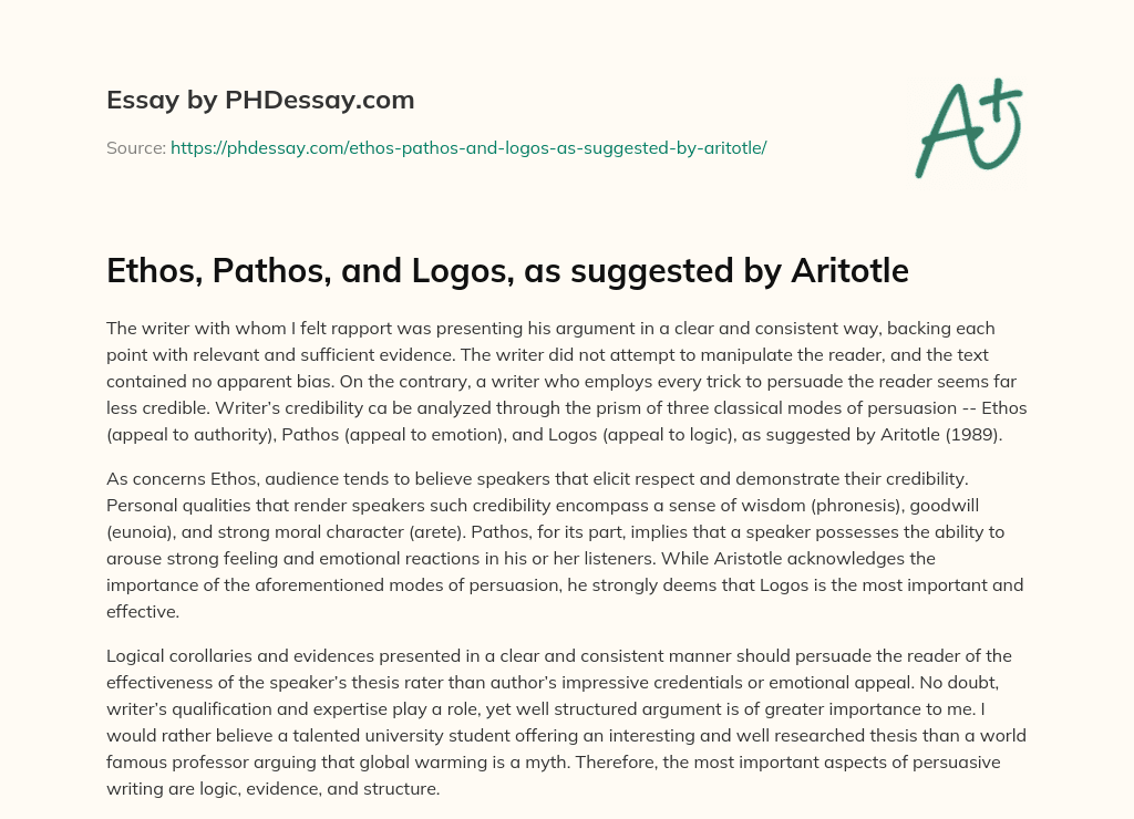 pathos ethos logos essay