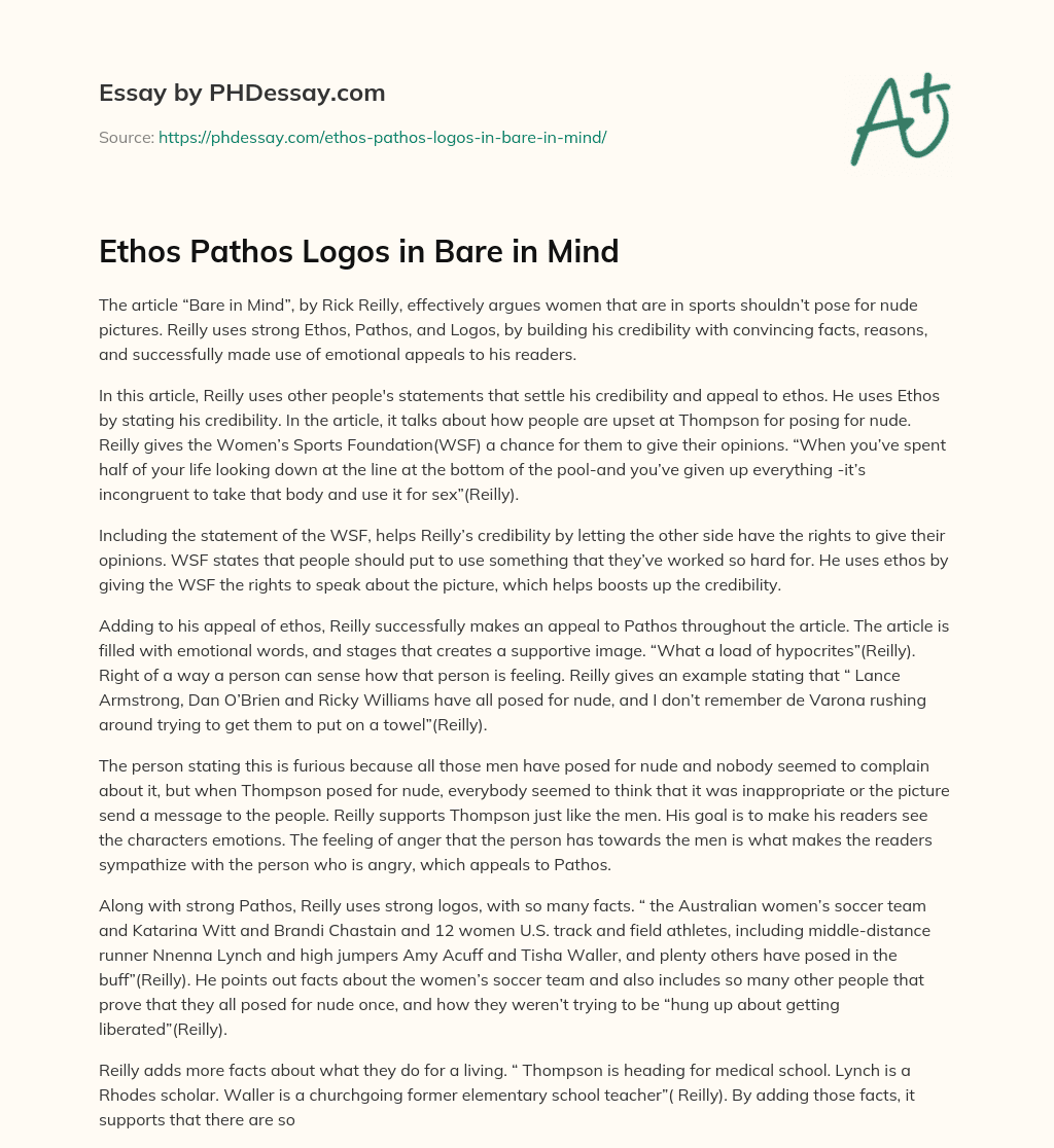 Ethos Pathos Logos in Bare in Mind essay