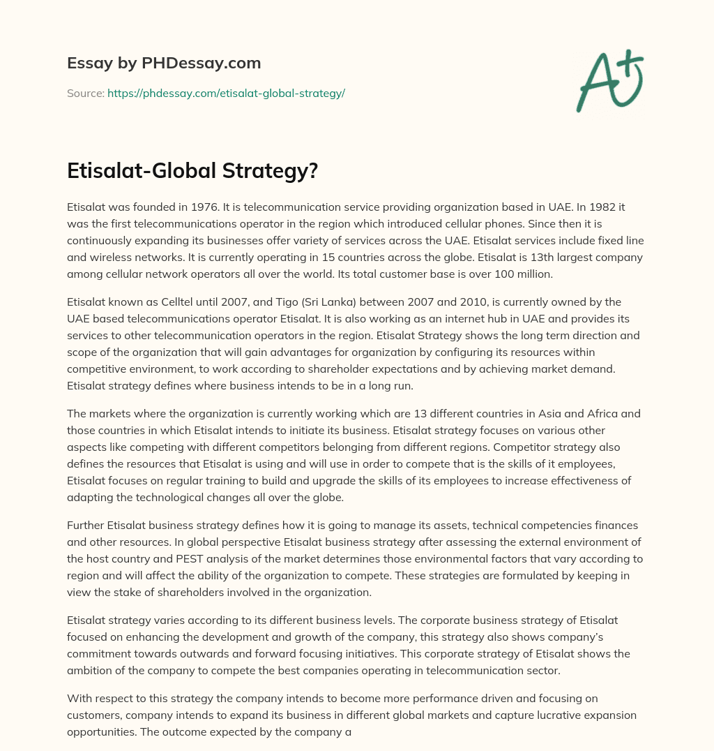 Etisalat-Global Strategy? essay