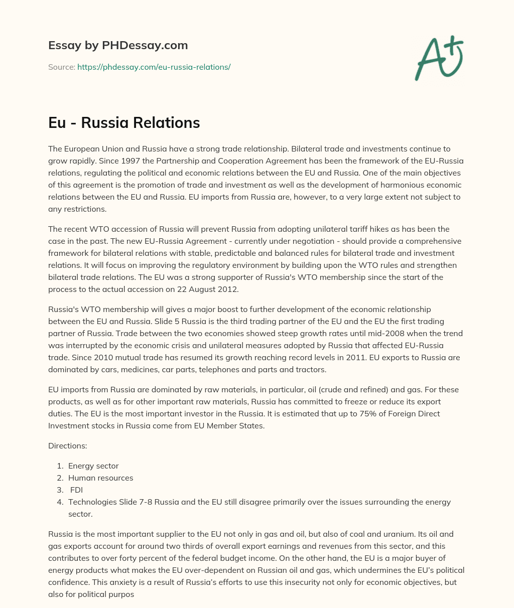 EU-Russia trade relations and the importance of the WTO membership essay