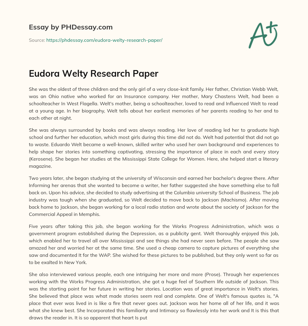 Eudora Welty Research Paper essay