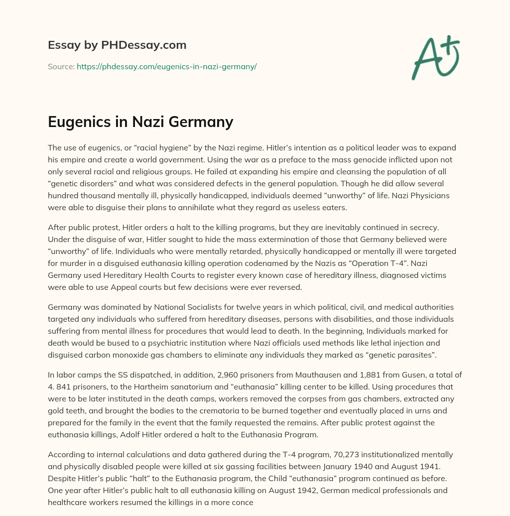 Eugenics in Nazi Germany essay