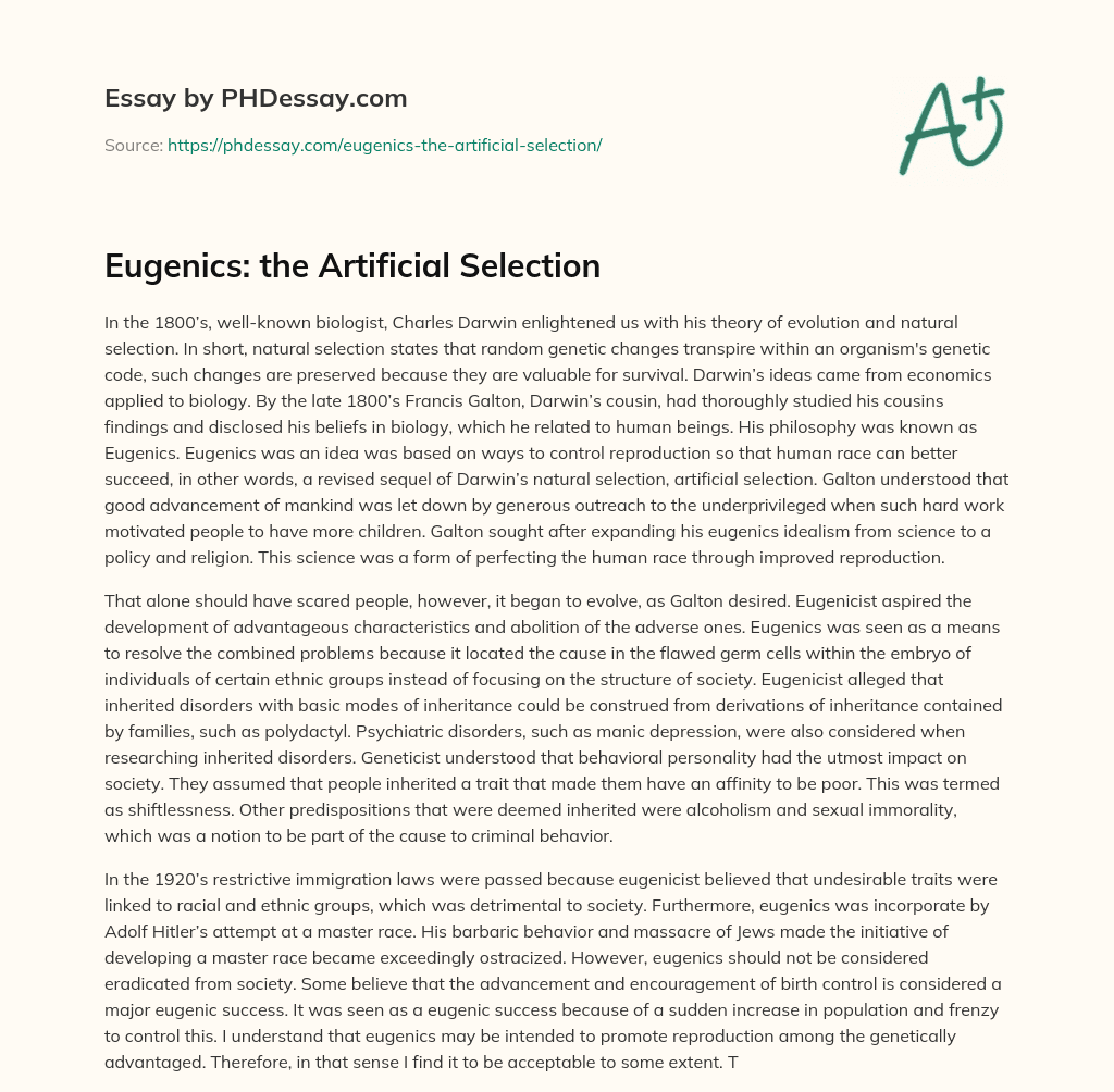 Eugenics: the Artificial Selection essay