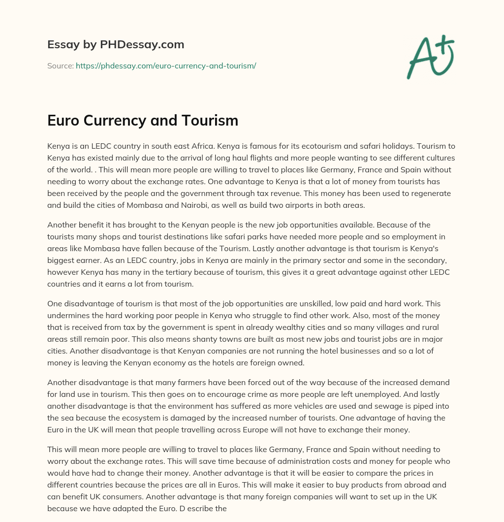 Euro Currency and Tourism essay