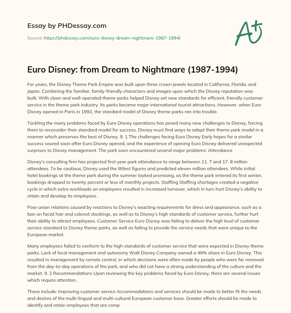 Euro Disney: from Dream to Nightmare (1987-1994) essay