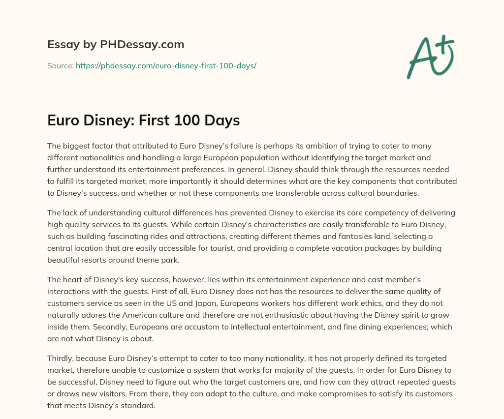 Euro Disney: First 100 Days essay