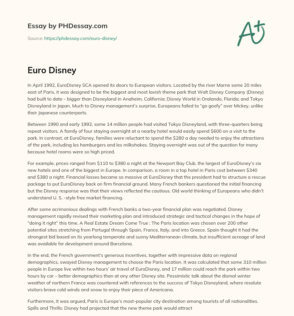 EuroDisney’s Struggle to Attract European Visitors essay