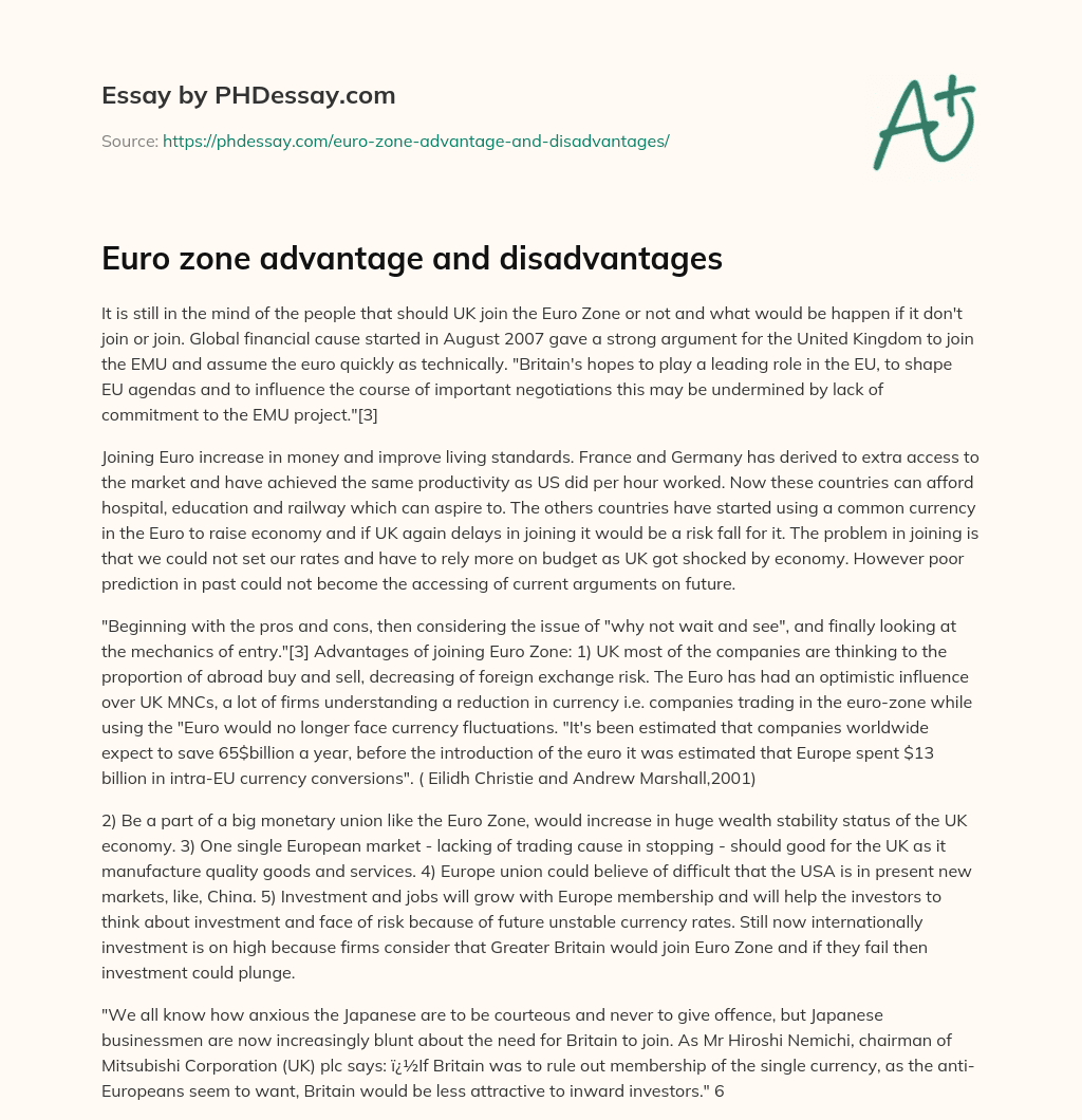 Euro zone advantage and disadvantages essay