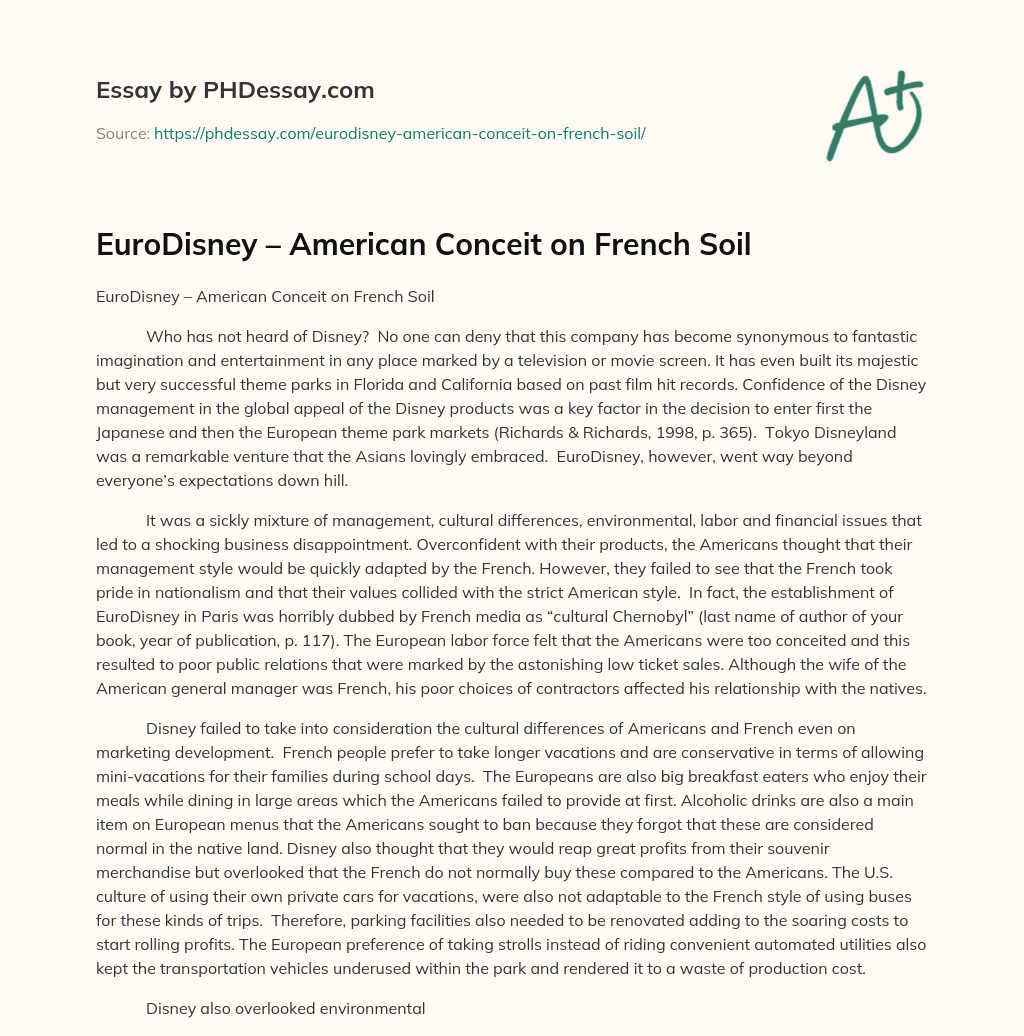 EuroDisney – American Conceit on French Soil essay