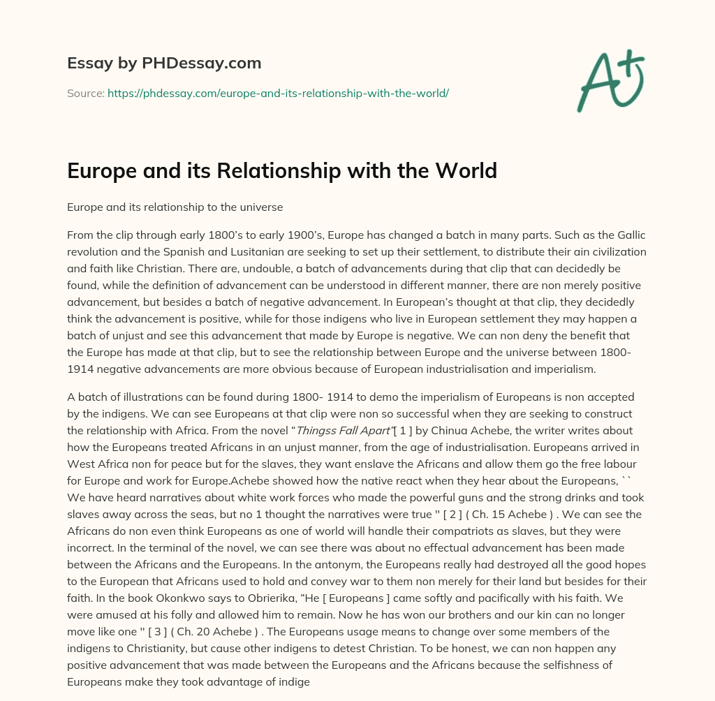 Europe and its Relationship with the World essay