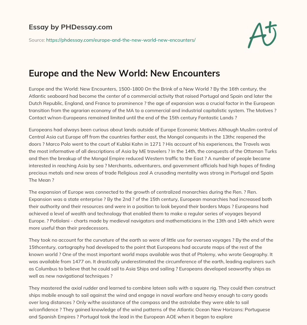 Europe and the New World: New Encounters essay