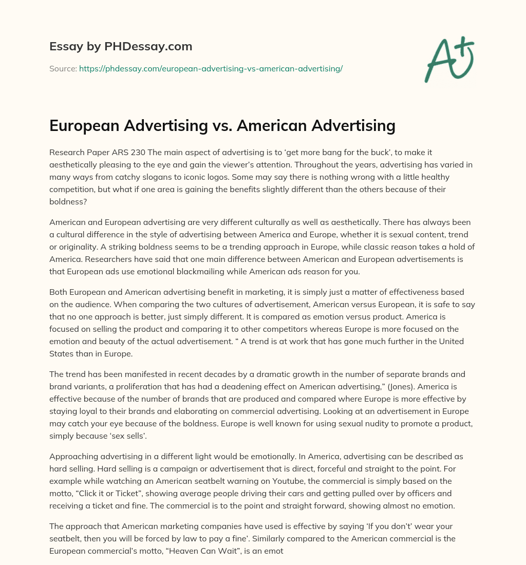 European Advertising vs. American Advertising essay