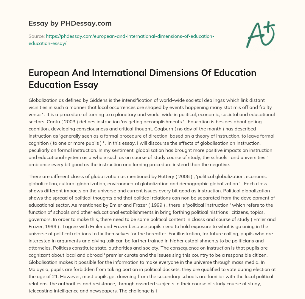 European And International Dimensions Of Education Education Essay essay