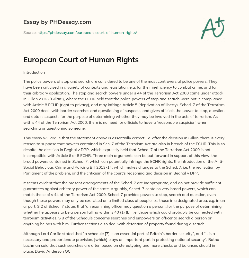 European Court of Human Rights essay