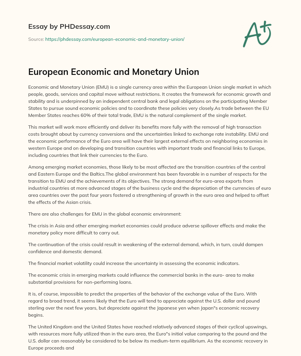 European Economic and Monetary Union essay