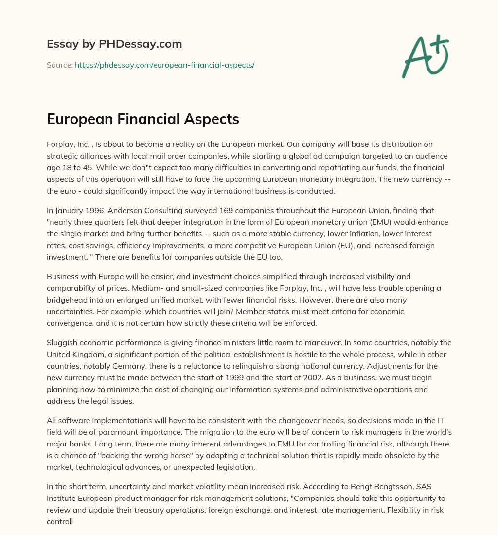 European Financial Aspects essay
