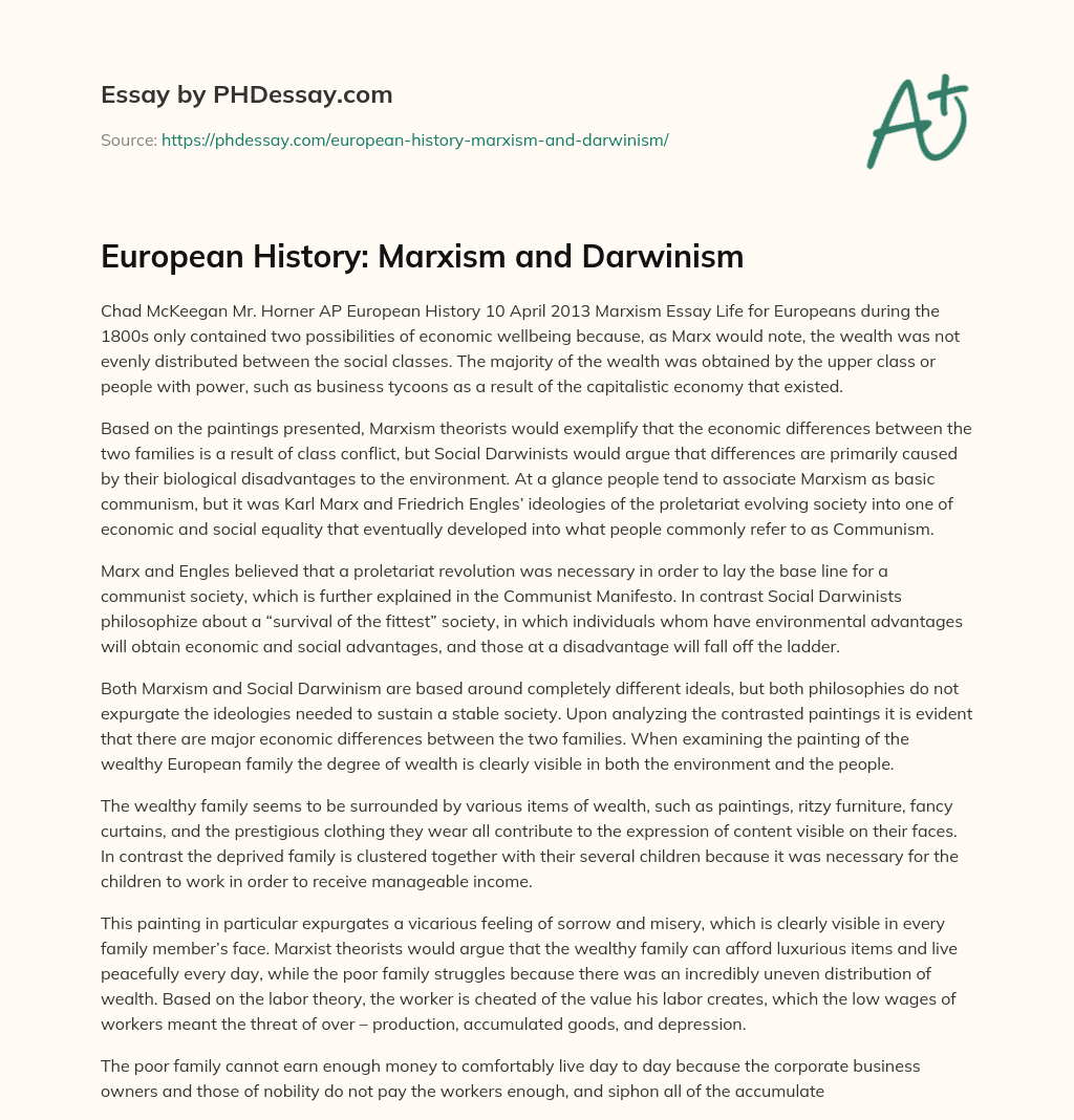 European History: Marxism and Darwinism essay
