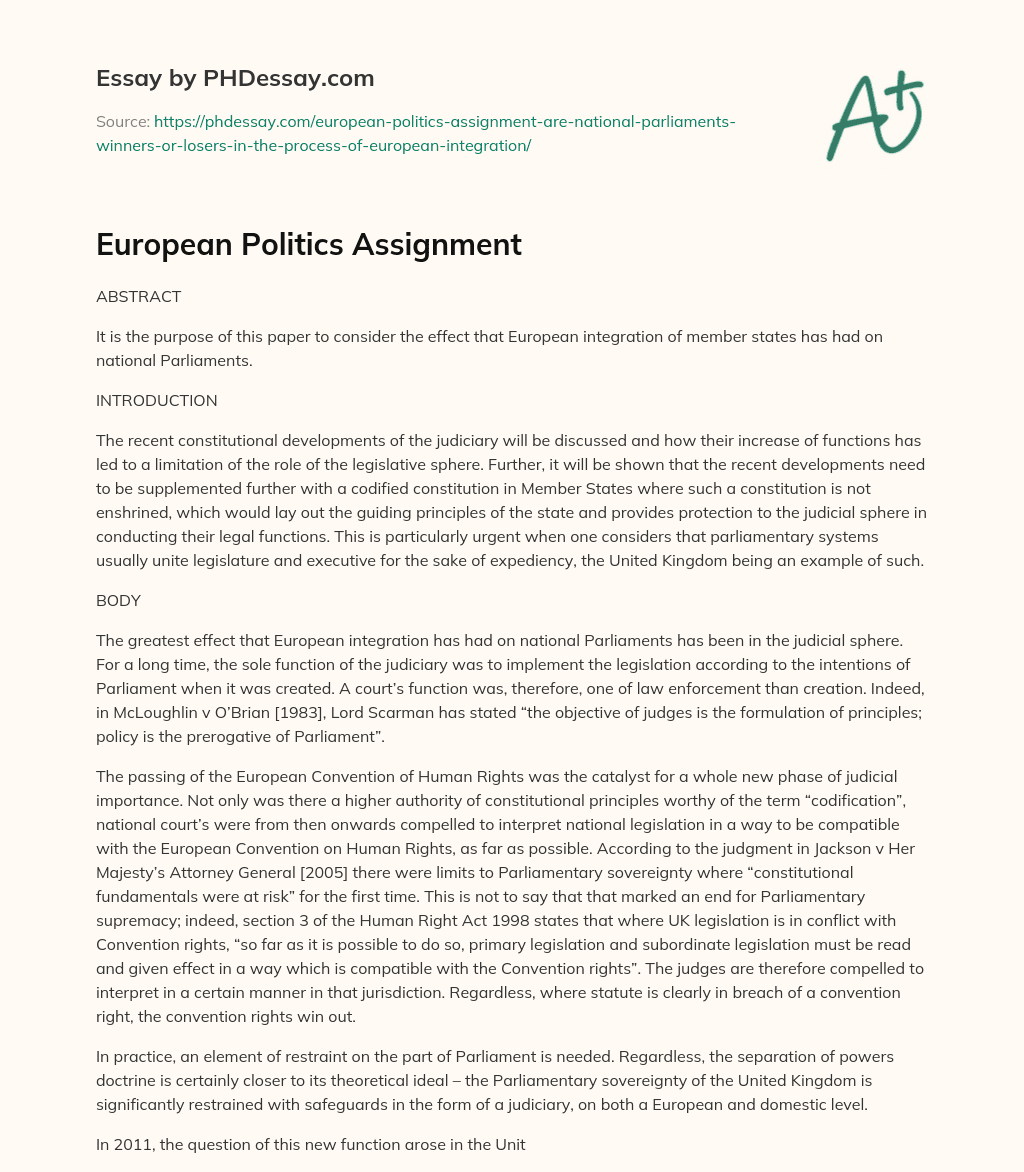 European Politics Assignment essay