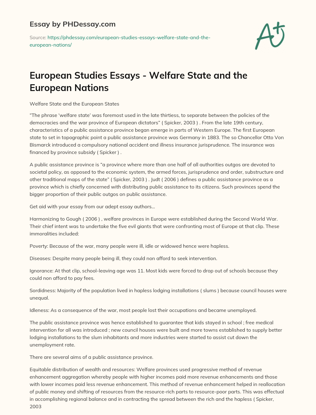 European Studies Essays – Welfare State and the European Nations essay