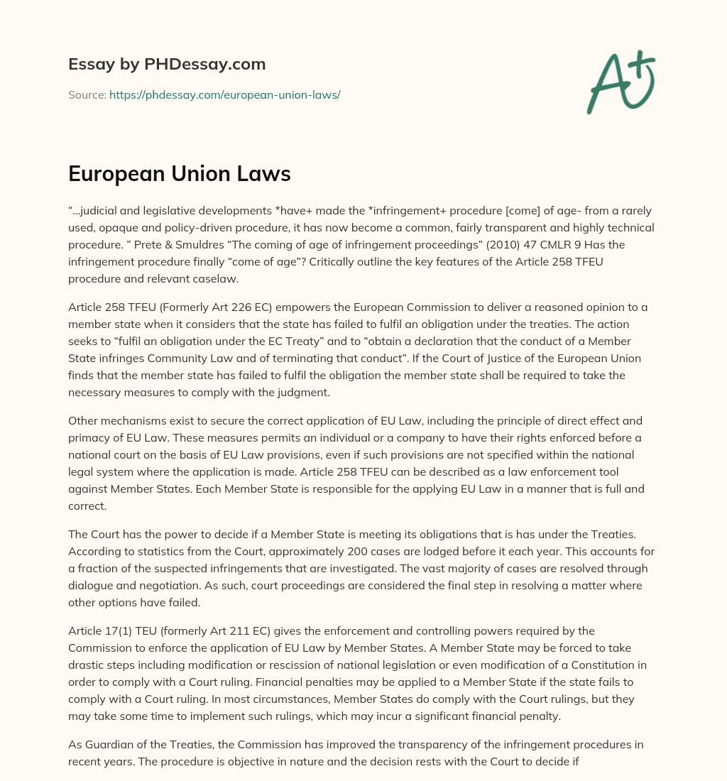 European Union Laws essay