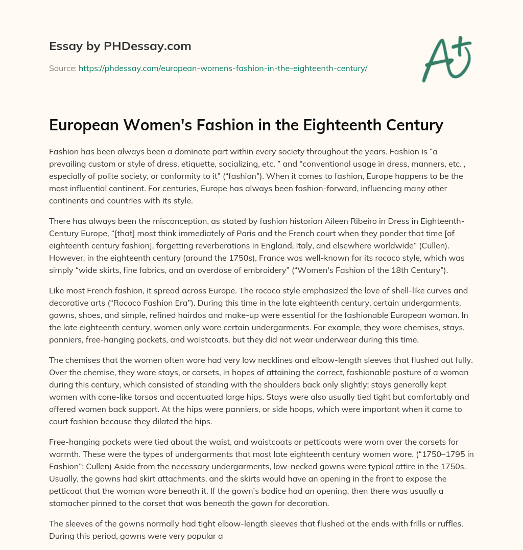 European Women’s Fashion in the Eighteenth Century essay