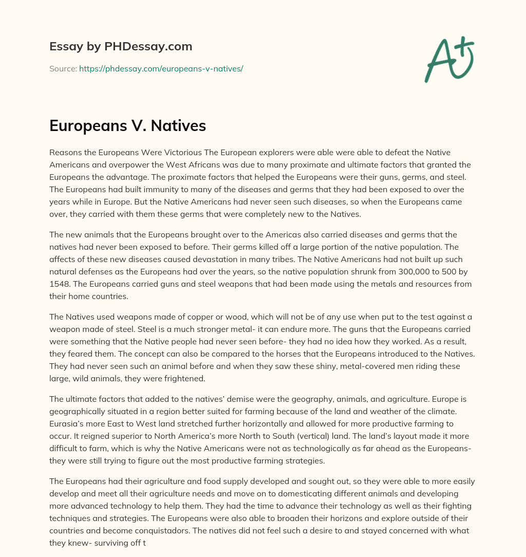Europeans V. Natives essay