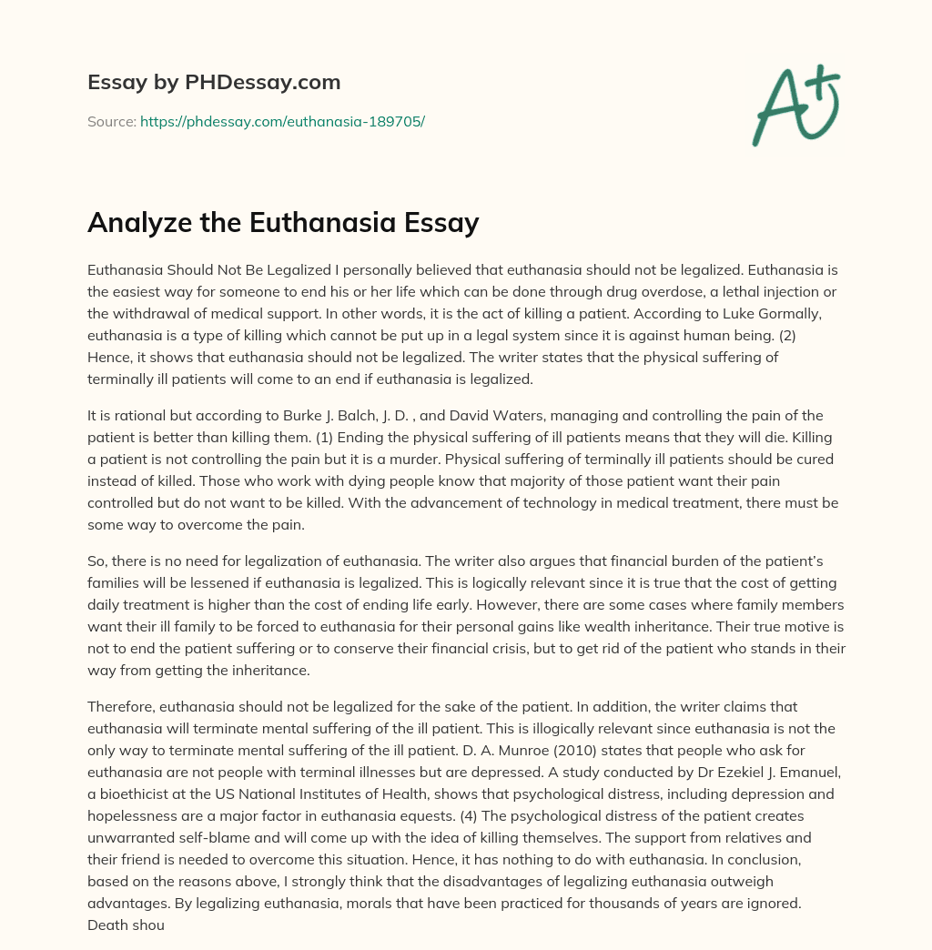 Against Euthanasia: Killing Patients is Not the Solution essay