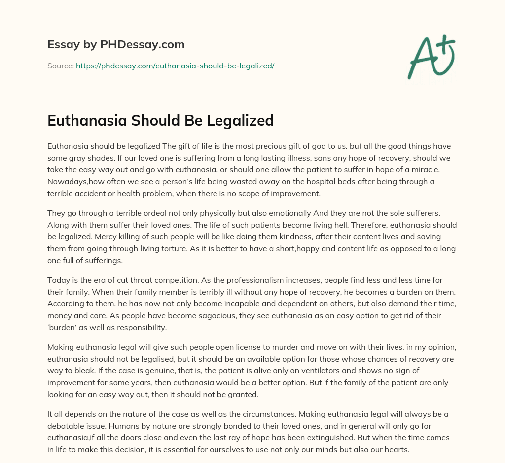 should euthanasia be legalized in philippines essay