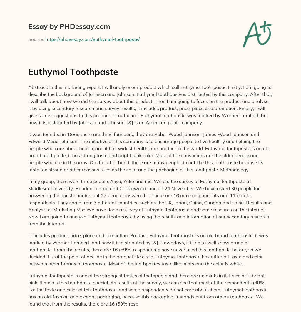 Euthymol Toothpaste essay