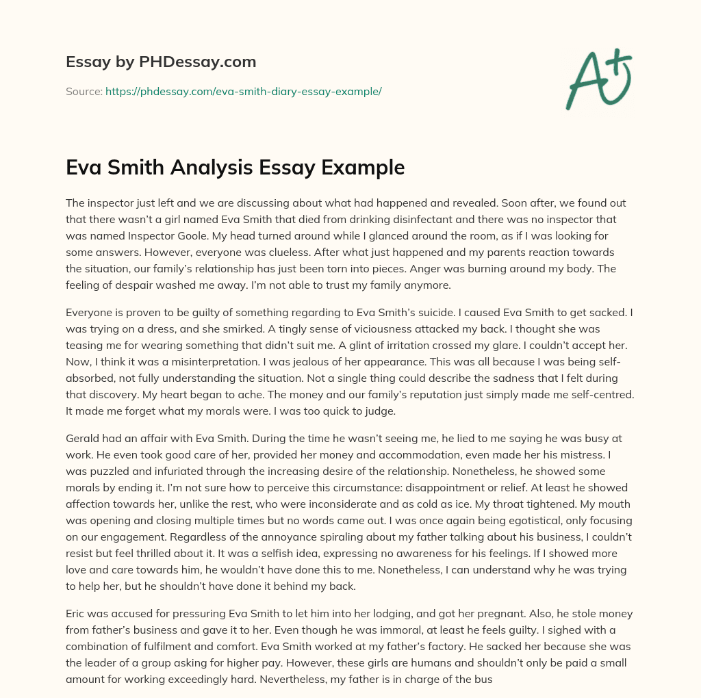 Eva Smith Analysis Essay Example essay