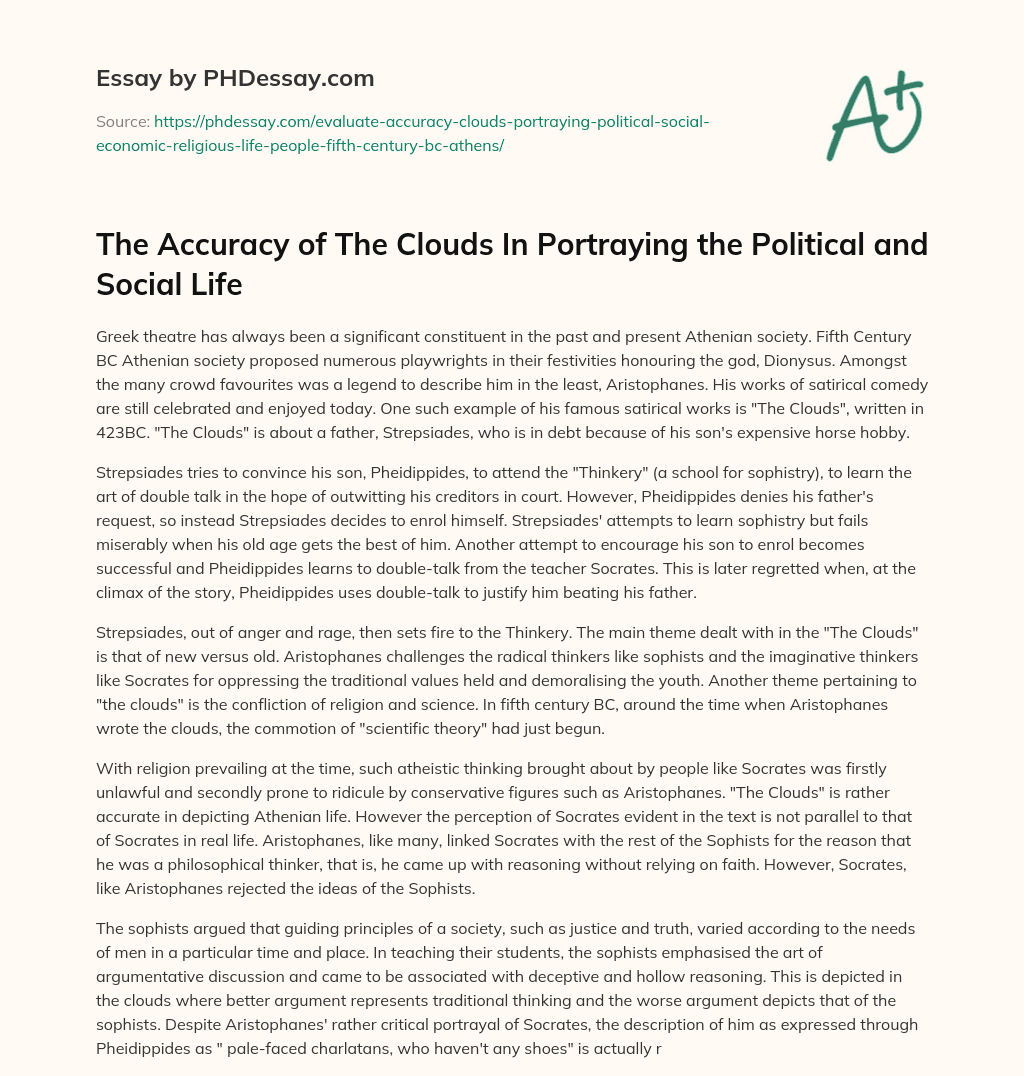 The Accuracy of The Clouds In Portraying the Political and Social Life essay