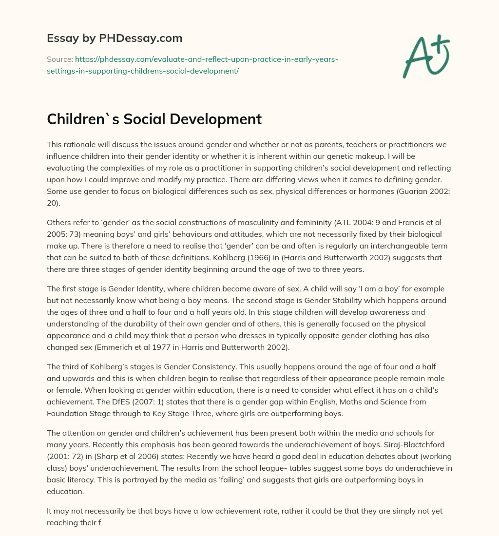 Children`s Social Development essay