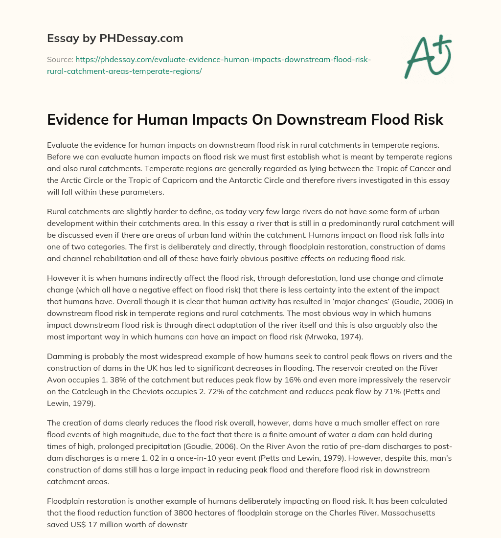 Evidence for Human Impacts On Downstream Flood Risk essay