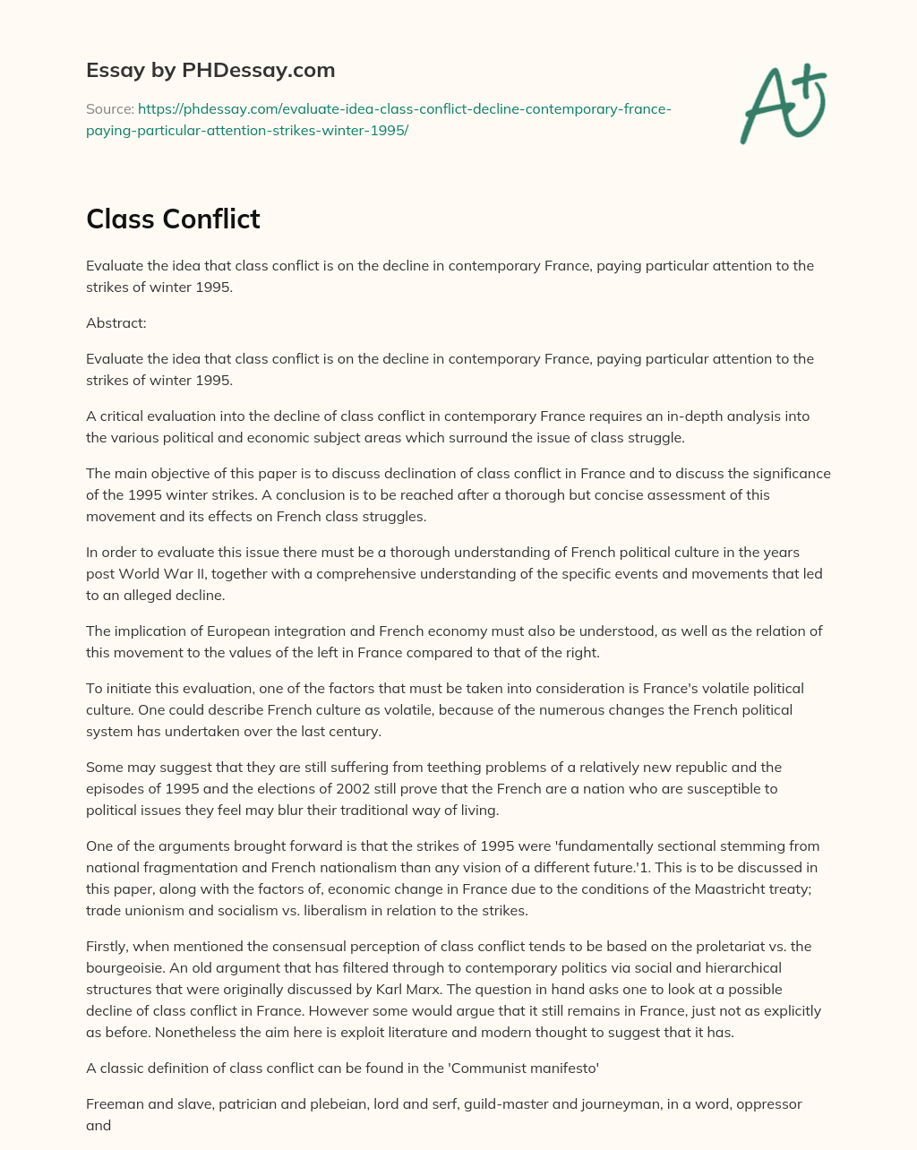 Class Conflict essay