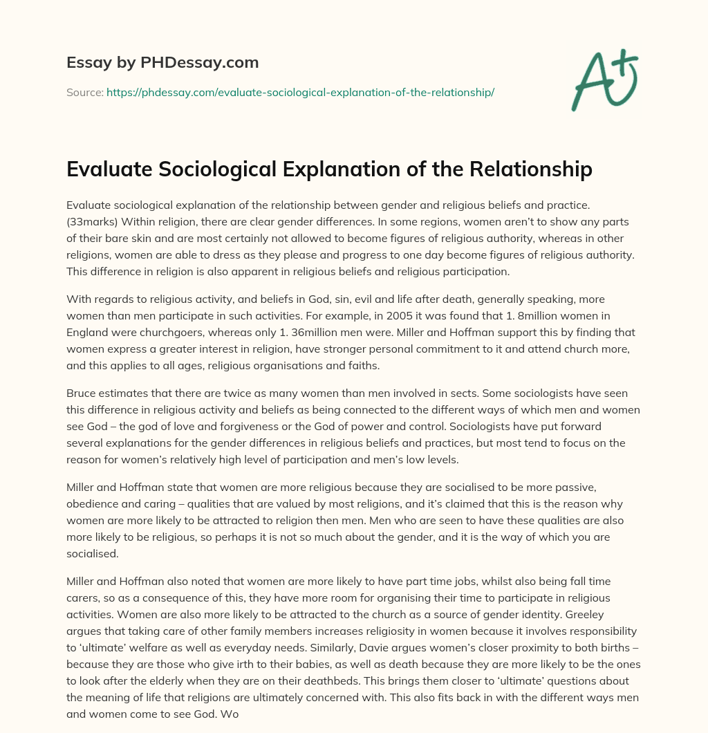 Evaluate Sociological Explanation of the Relationship essay