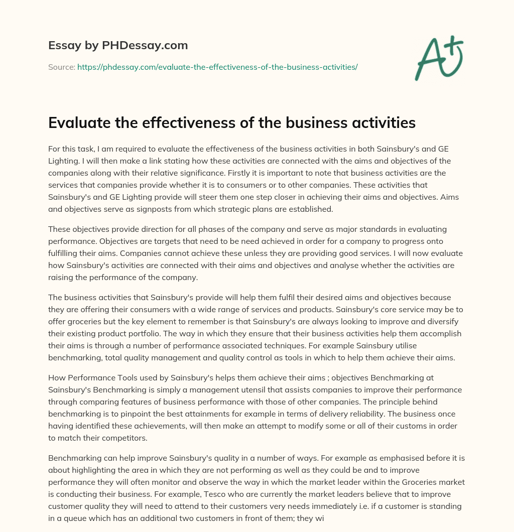 Evaluate the effectiveness of the business activities essay