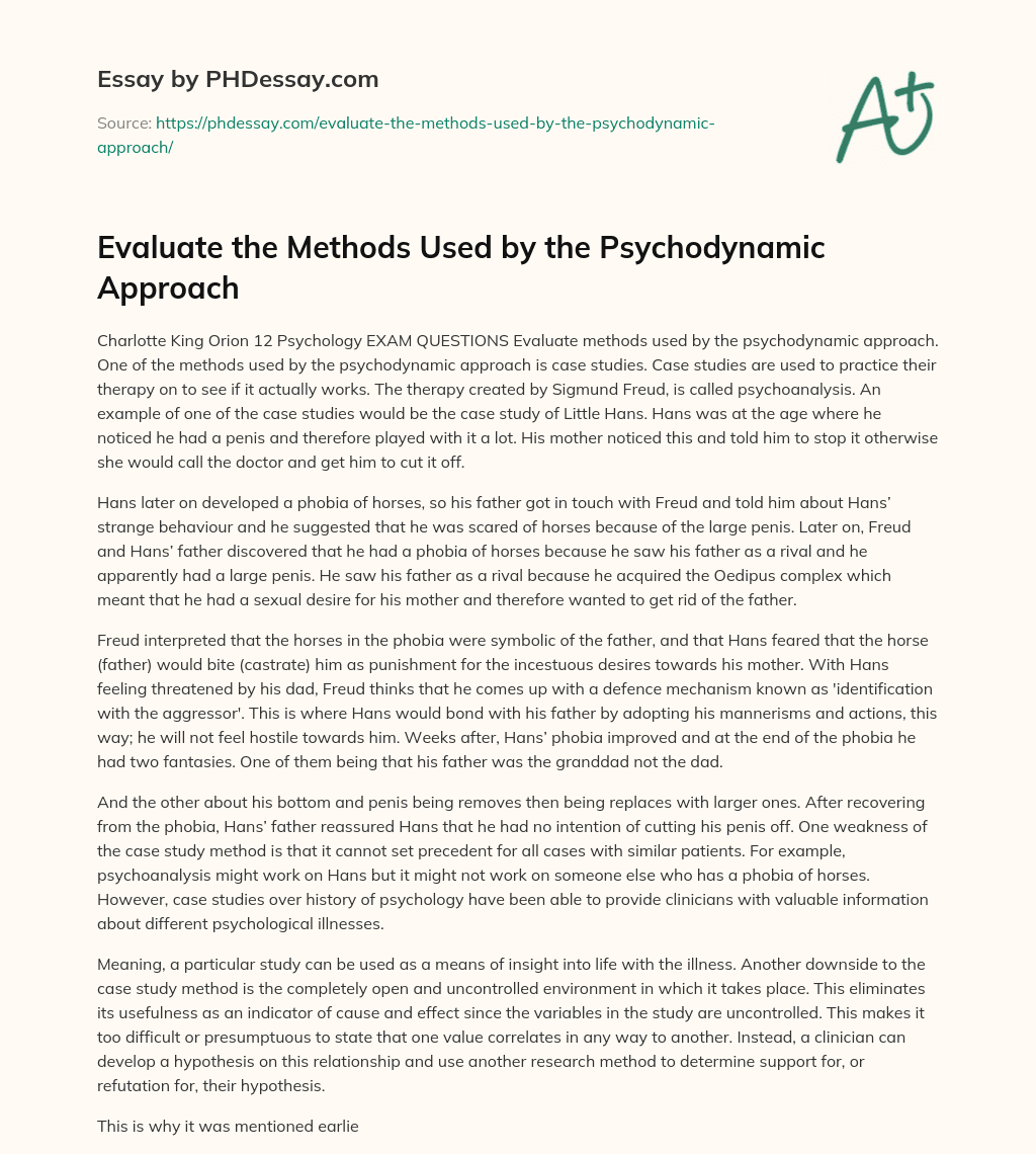 psychodynamic approach evaluation essay