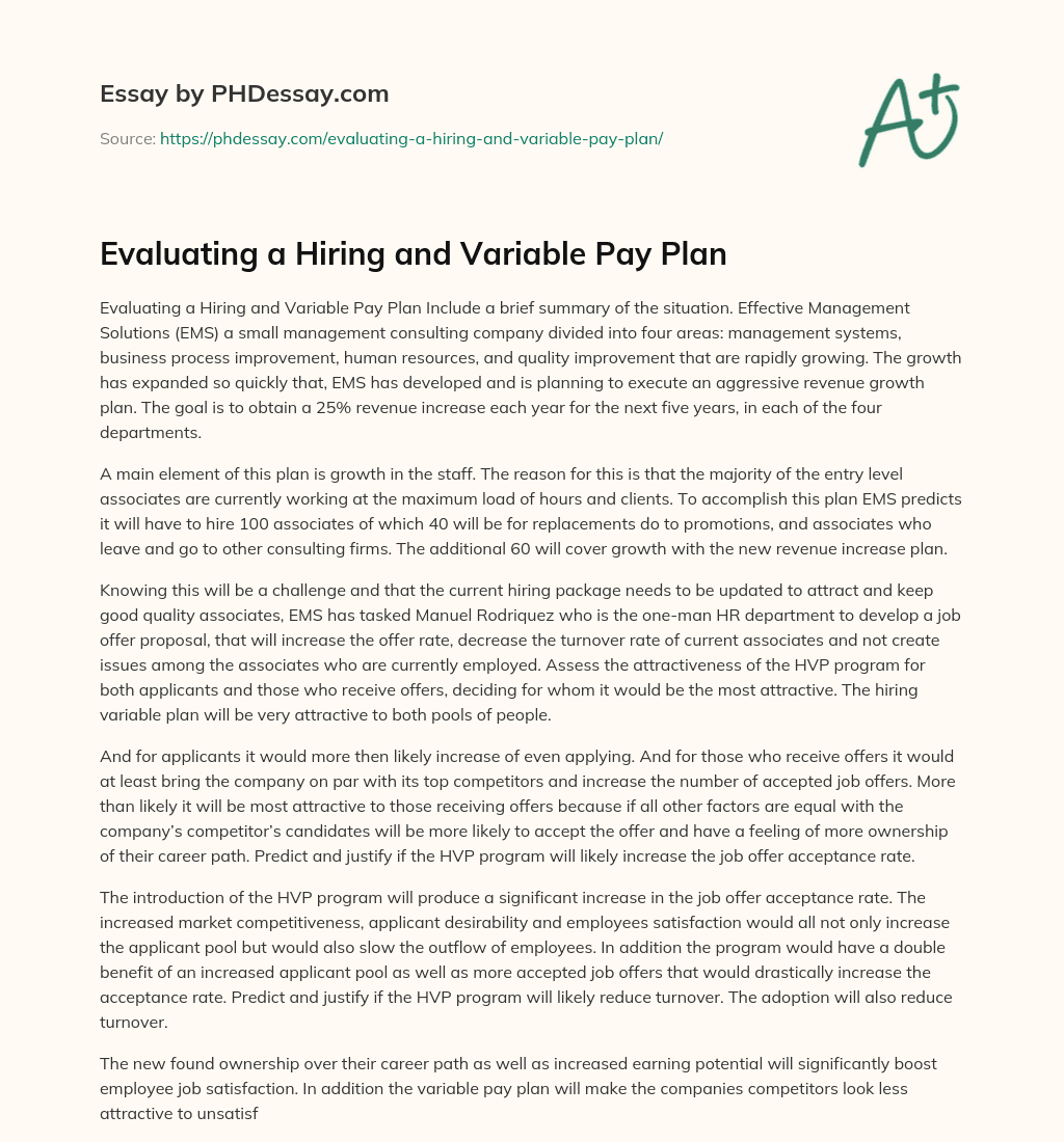 Evaluating a Hiring and Variable Pay Plan essay