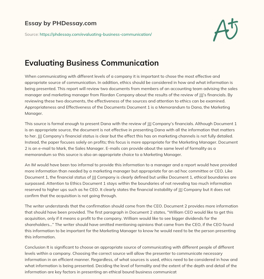 Evaluating Business Communication essay