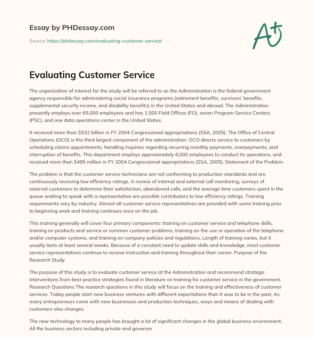 Evaluating Customer Service essay