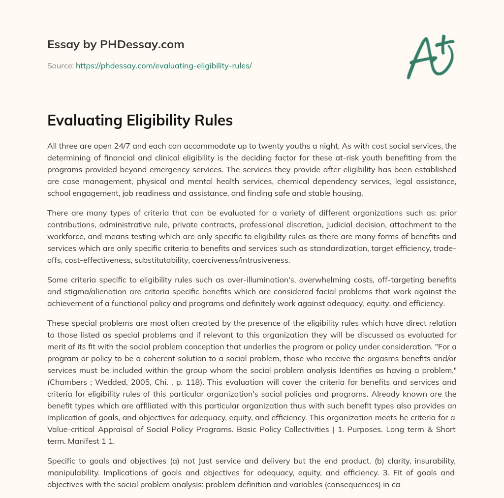 Evaluating Eligibility Rules essay