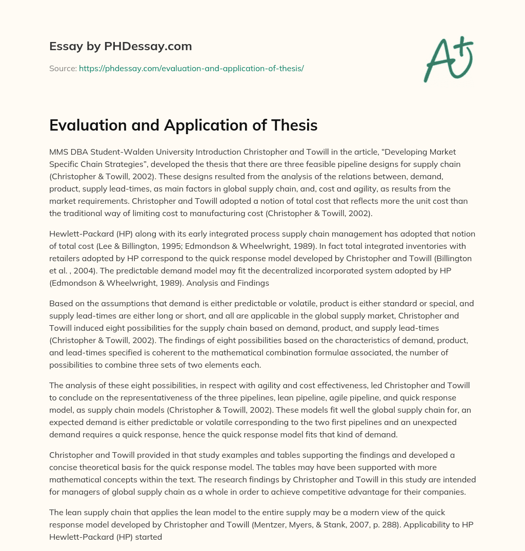 Evaluation and Application of Thesis essay